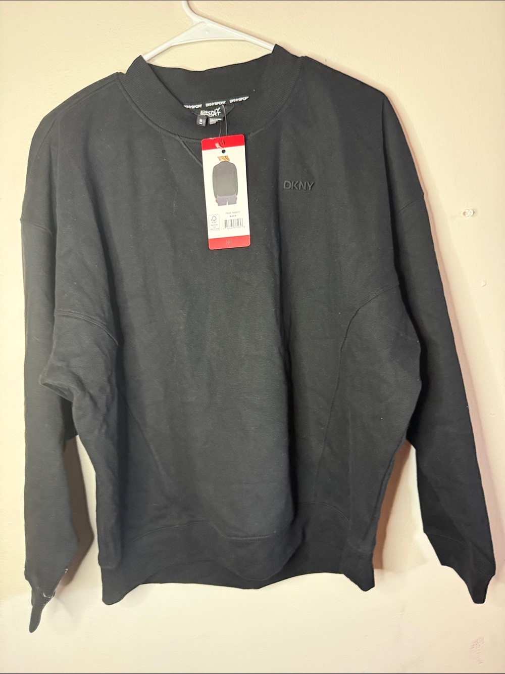 DKNY Black Crewneck Pullover with Subtle Logo Embroidery